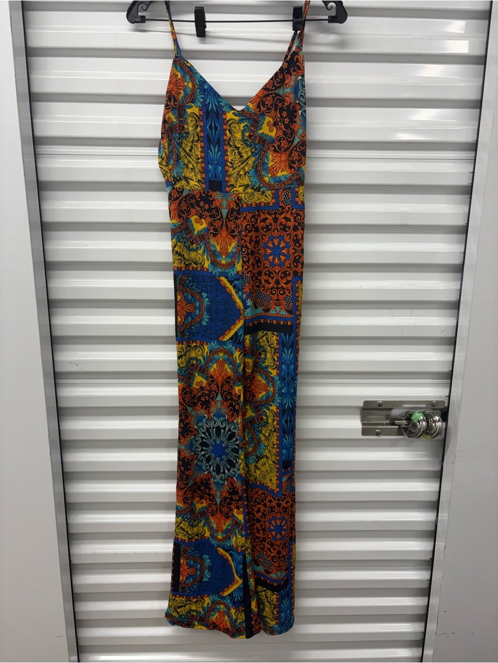 Women's Multicolor Geometric Sleeveless Wide-Leg Jumpsuit V-Neck Size S
